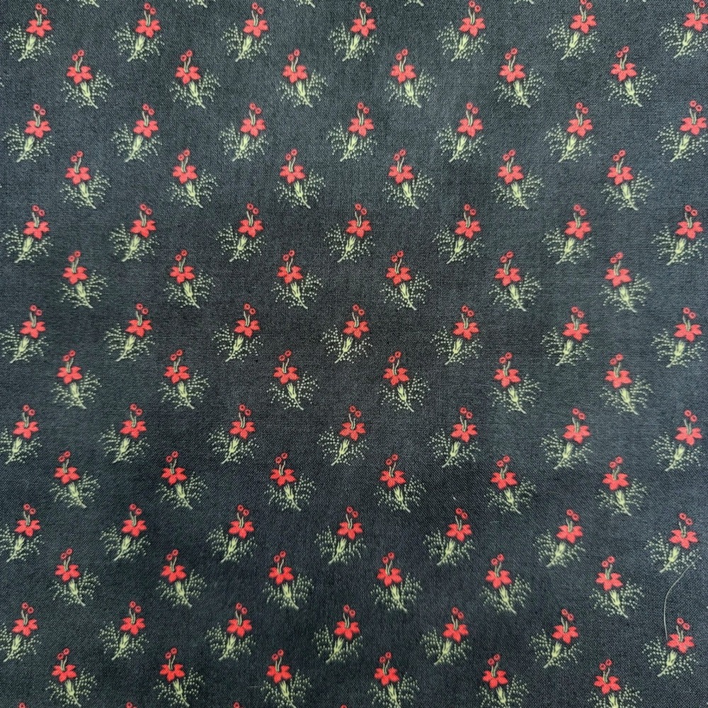 1-1/8yd‎ Moda Poinsettia Plaza 3 Sisters Cotton Fabric Black Red Floral 44297